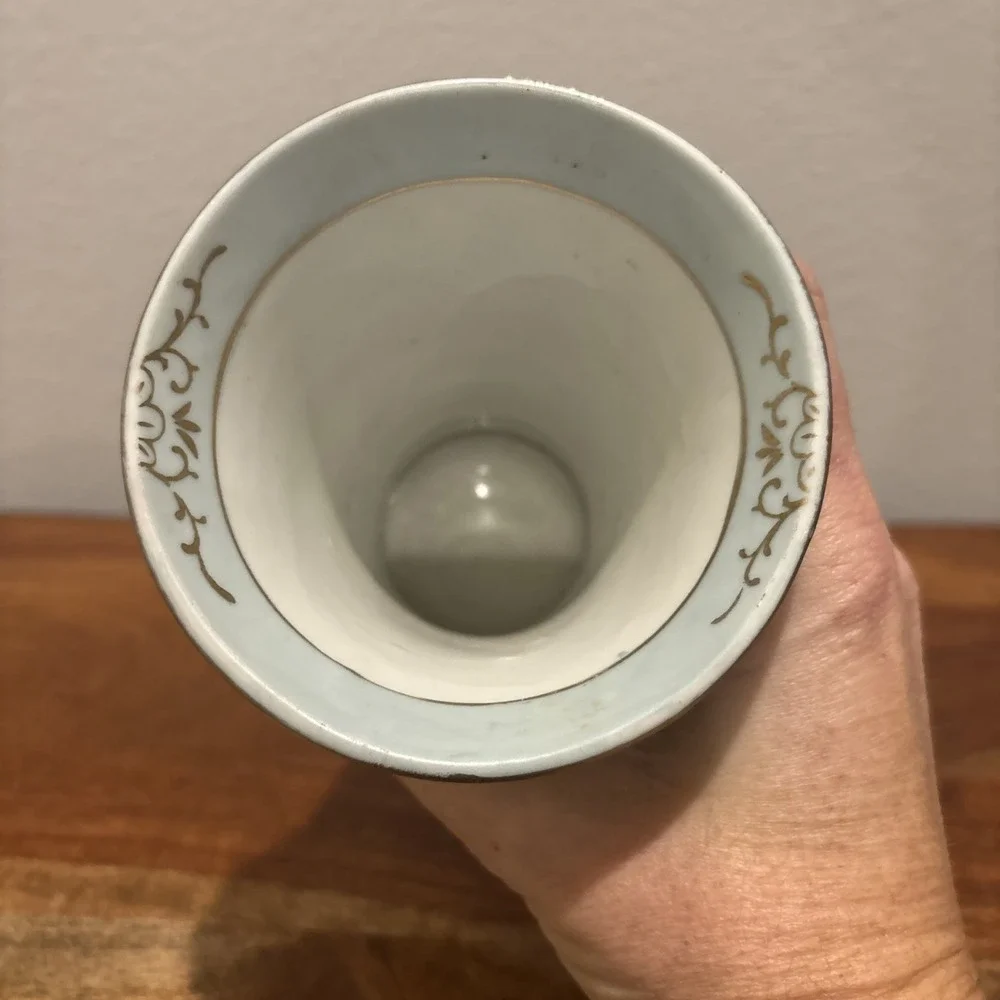 Vintage Ardalt Porcelain Cup Matte Blue Hand Painted 3DFlowers Gold Accent Japan